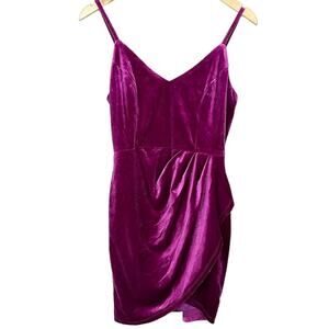Lulus Lovely Perfection Magenta Velvet Sleeveless Tulip Mini Dress Medium